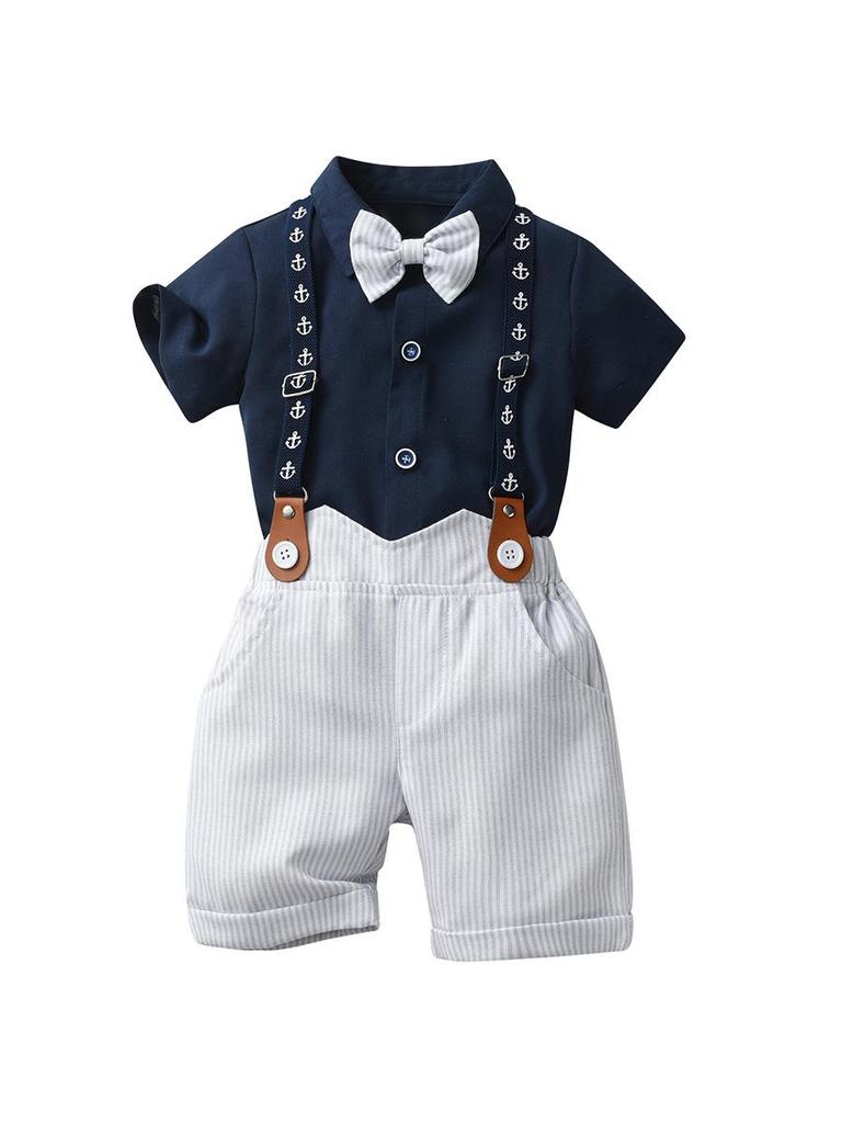 Summer Three-Piece Short-Sleeve Overalls Set for Boys