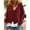 Women's Spring and Autumn Loose Knit Cardigan Solid Color V-neck Long-sleeved Single-breasted Loose Knit Sweater Coat