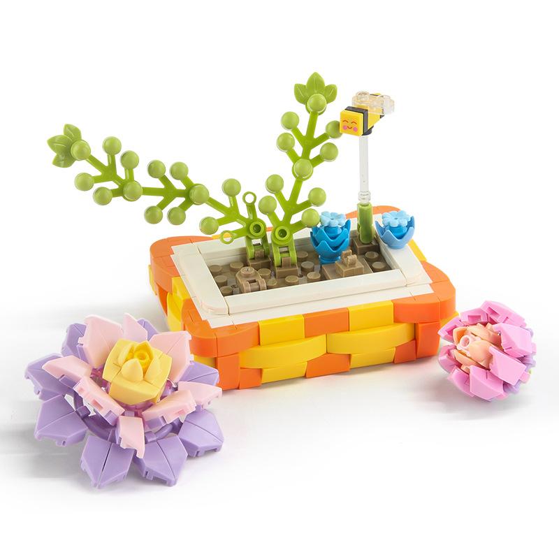 Children'S Building Block Toys 276Pcs Building Block Potted Plant Set Building Block Flower Shop Diy Assembled Small Particles Building Block Flowers