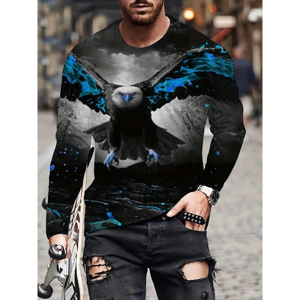

Fashion Eagle 3D Printed Men s Casual and Comfortable Long Sleeved T-shirt Autumn Breathable Clothing Top S
