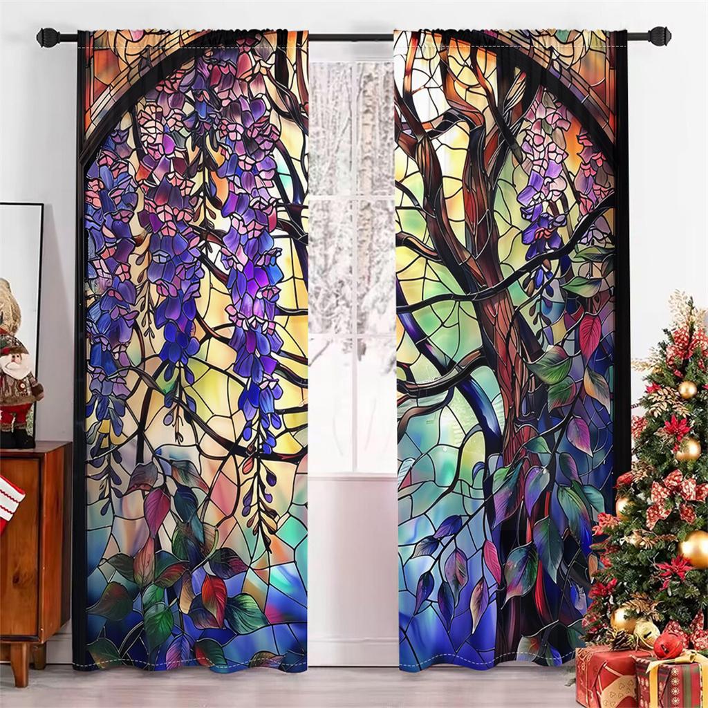 

Стеклянные текстурированные шторы с изображением цветов глицинии, красные, зеленые, синие, садовые, абстрактные, для гостиной, спальни, оконные декоративные шторы, 2 панели 150W250H(CM)X2PCS&Rod Pocket