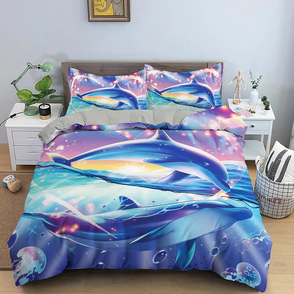 Dolphin Bedding Set Boys Girls Twin Queen Size Duvet Cover Pillowcase Bed Kids Adult Fashion Home Textileextile