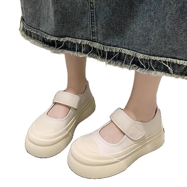 Round Head Fashionable Versatile Platform White Shoes Women's 2025 New Spring and Summer Shallow Mouth Mary Jane Shoes Heightening Low-top Board Shoes
