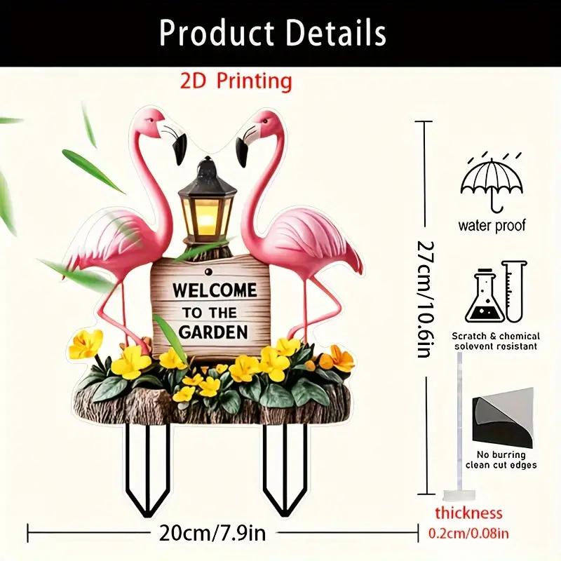 Flamingo Welcome Plaque - Garden Decoration with Lanterns and Flowers, Gift for Easter and Mother's Day Outdoor Decoration Use