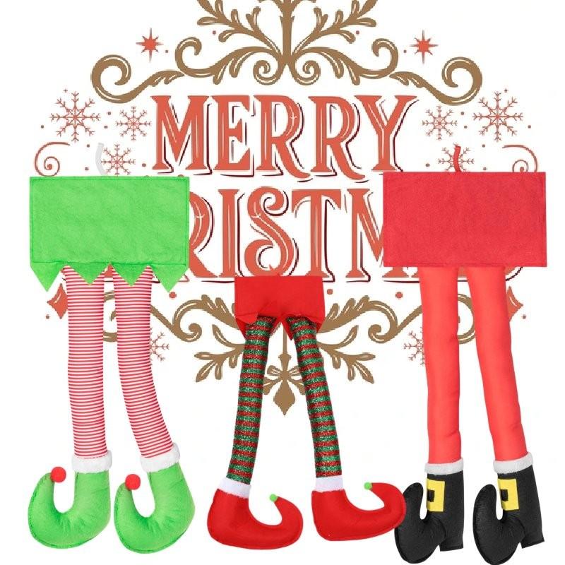 Festive Cross-border Christmas Elf Legs Adorned With Classic Red And Green Stripes