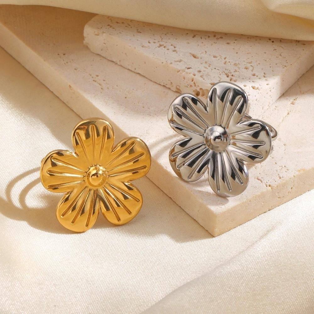 Elegant Adjustable Open Rings Stainless Steel Gold Color Women's Rings Jewelry Gifts Flower Rings Women