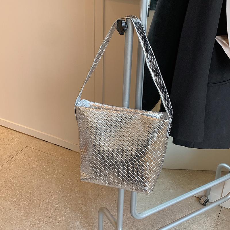 Módní PU kbelíková taška Textura Jednobarevná Taška přes rameno Retro Jednoduchá Podpažní taška Všestranná Dámská taška