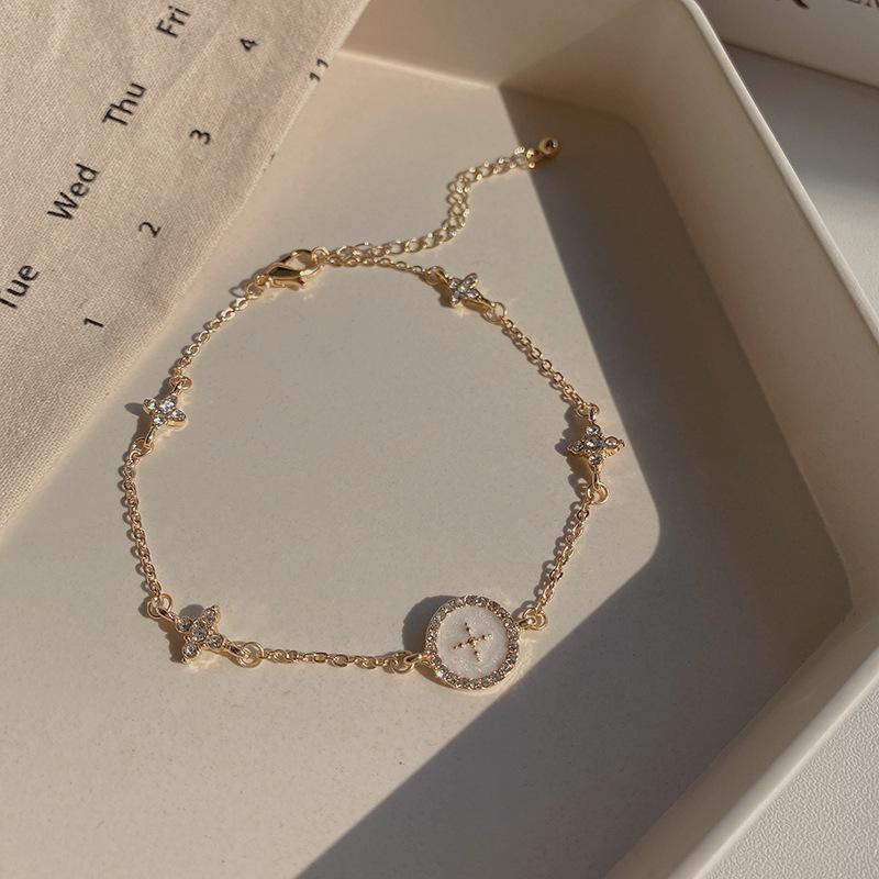 Korean Retro Pearl Titanium Steel Women's Bracelet - High-End Ins Style Beaded Bangle for Couples