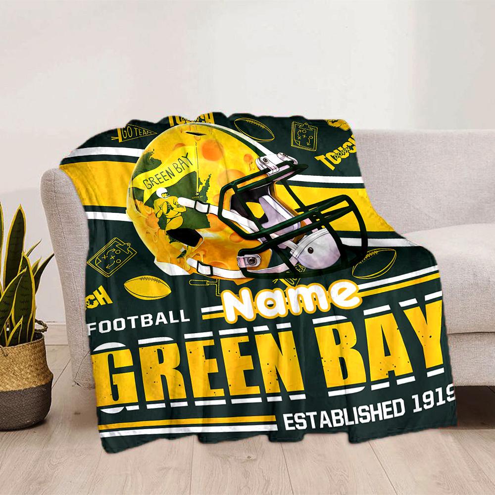 Football Green Bay Customize Your Name Blankets Comfortable Soft Lightweight Allseason Multipurpose Blanket For Picnics Sofas Offices Beds Living