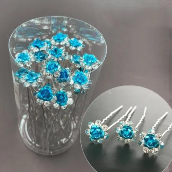 20pcs/set Women U-shaped Hair Fork Pin Crystal Rose Flower Hairclips Rhinestone Hair Stick Wedding Bridal Jewelry Headwear Gift