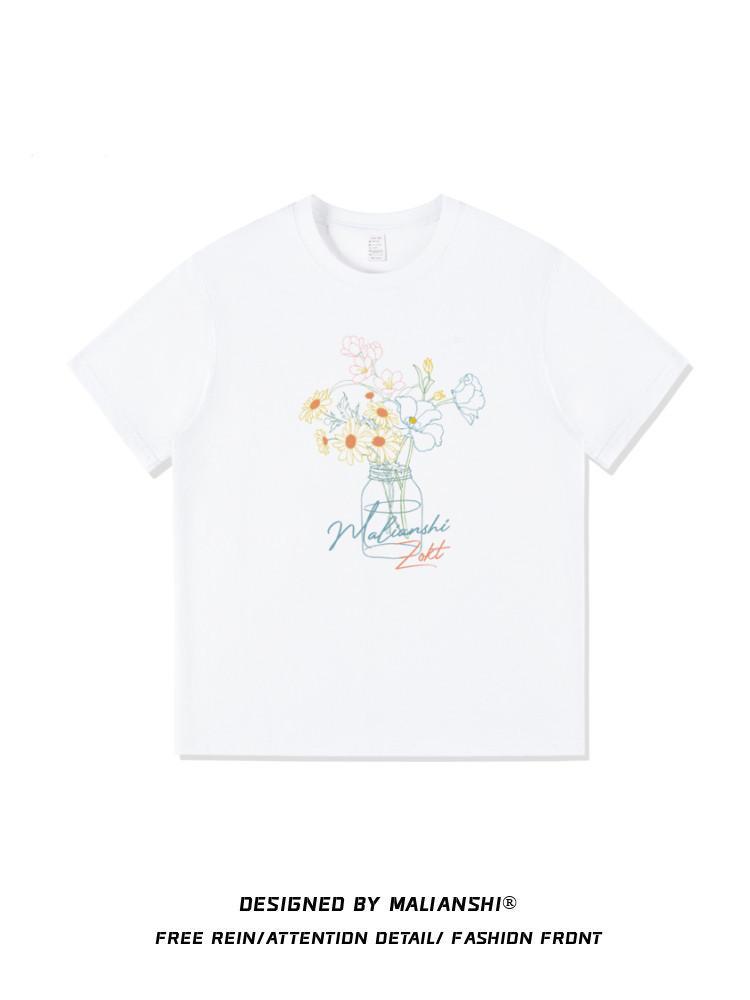 Women's Plus Size American Retro Cotton Short Sleeve T-Shirt - Loose Fit, Unique Painting Design, Perfect for Couples