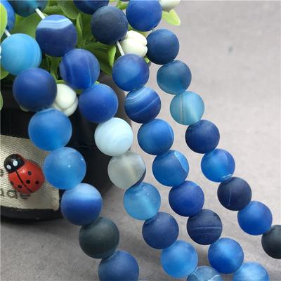 Pierre Gemme Naturelle Pierre Agate Bleue Rayée Dépolie Naturelle Perles Libres Perles d'Agate Rayée Mate 6/8/10mm