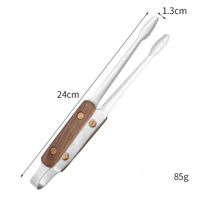 Walnut Stainless Steel Food Anti-scalding Food Clip Food Tongs Meat Salad Bread Serving Tongs for Barbecue Cooking Utensils