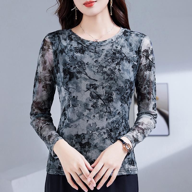 Stylish Long Sleeve Print T-shirt for Middle-Aged Women