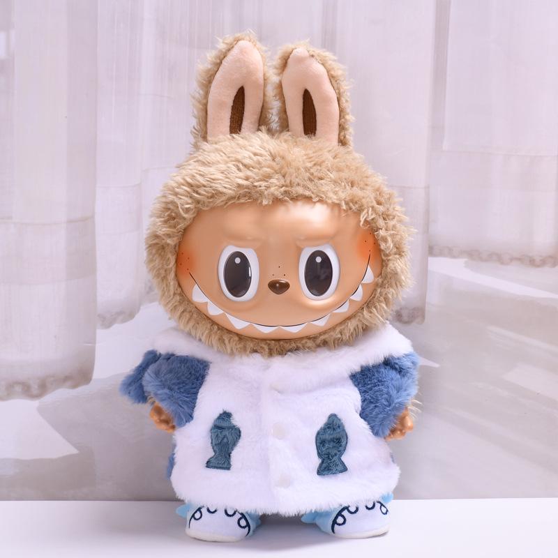 38cm Labubu Plush Doll Casual Outfit Set with Hat (Clothes Only)