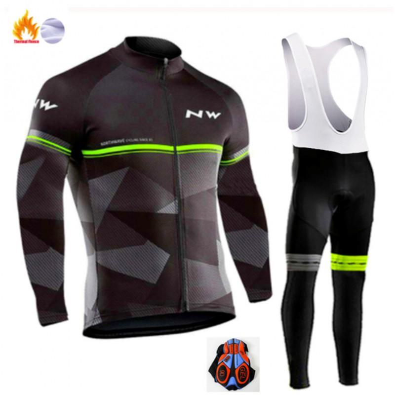 Northwave Thermal Fleece Cycling Jersey Pants Set Winter Warm Long Sleeve Full Kit Men Women