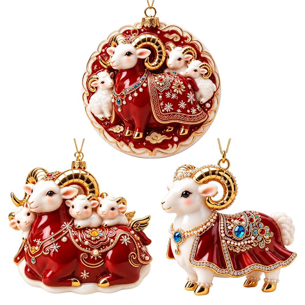 Set di Ornamenti Appesi Capra Brillante Decorazione Animale Piatta 2D da Appendere Decorazione Festa Festiva