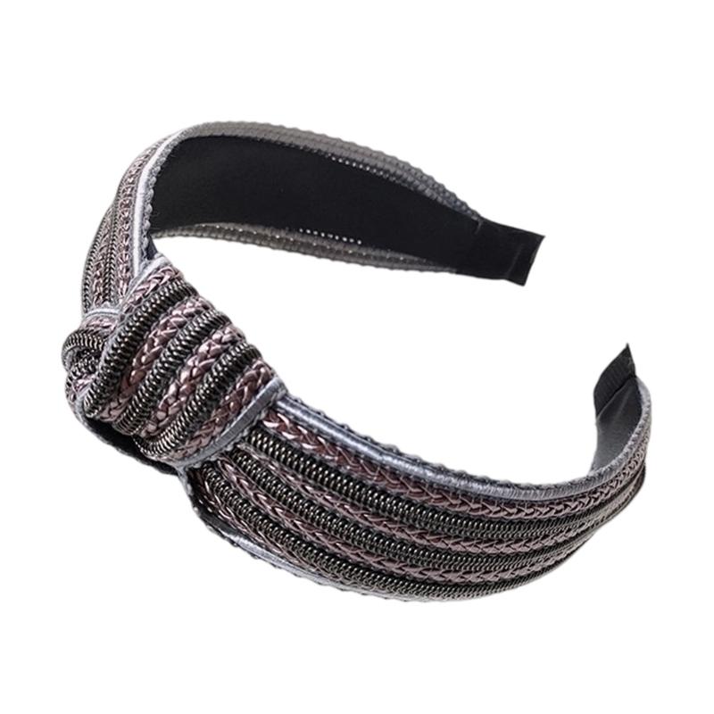 Natürliches Stroh Gewebtes Haarband Breites Design Knoten Verzierungen Bequemes Slip Kopfstück Für Tägliches Styling