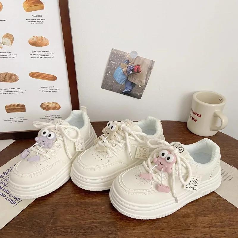 Big Eyes Cake Board Shoes 4.0 Thick Soled Height Increasing Shoe for Women's Outdoor Leisure Shoes Breathable Mesh White Shoes