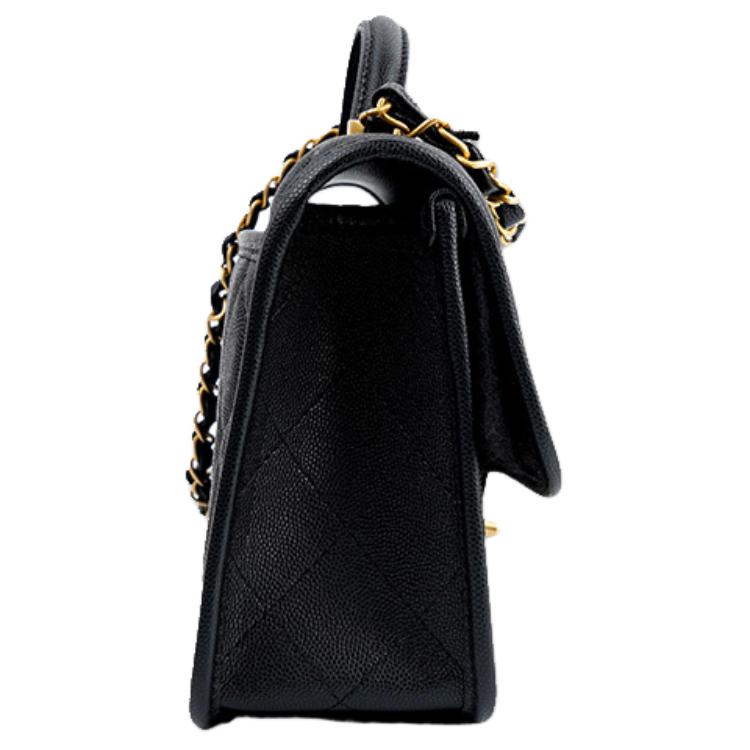 Chanel Classic Diamond Quilted Embossed Cowhide Leather Top Handle Chain Bag, Large Tofu Shoulder Crossbody Handbag For Women Black