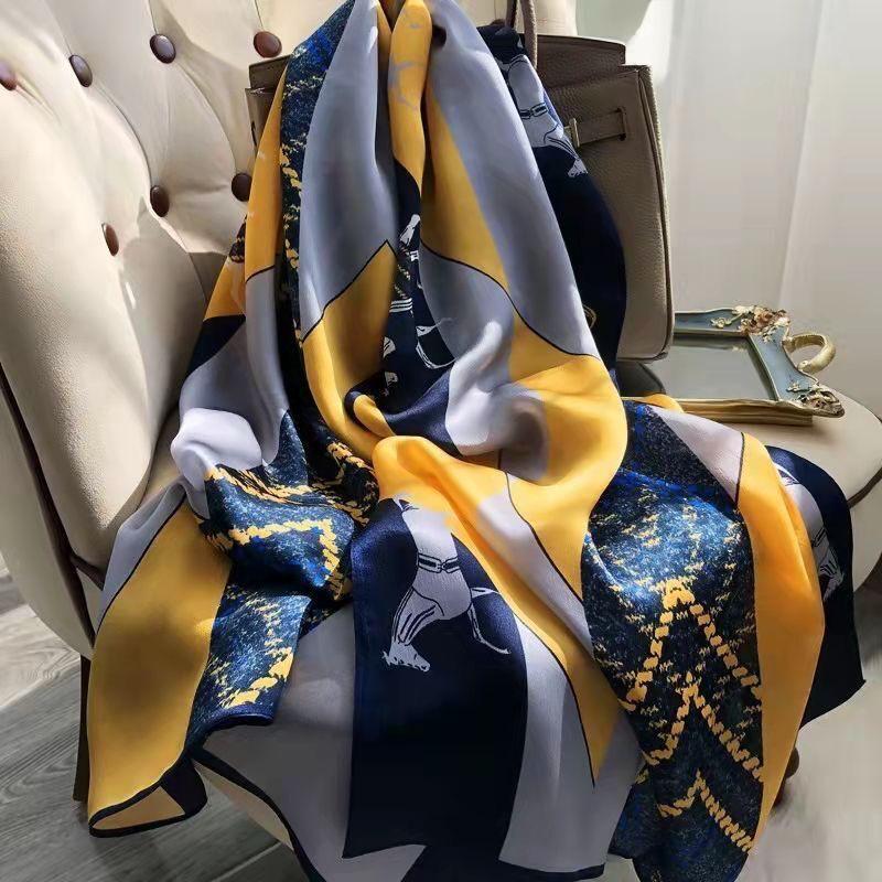 2024 Stylish Korean Brocade Silk Scarf for Women - Versatile Spring/Autumn Shawl