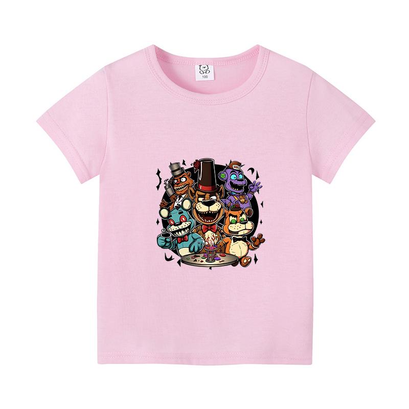 FNAFs Kids Tshirt Summer Breathable Horror Bear Boy Girl Short Sleeves Tops Cartoon Freddy Print Baby Clothes Birthday Gifts
