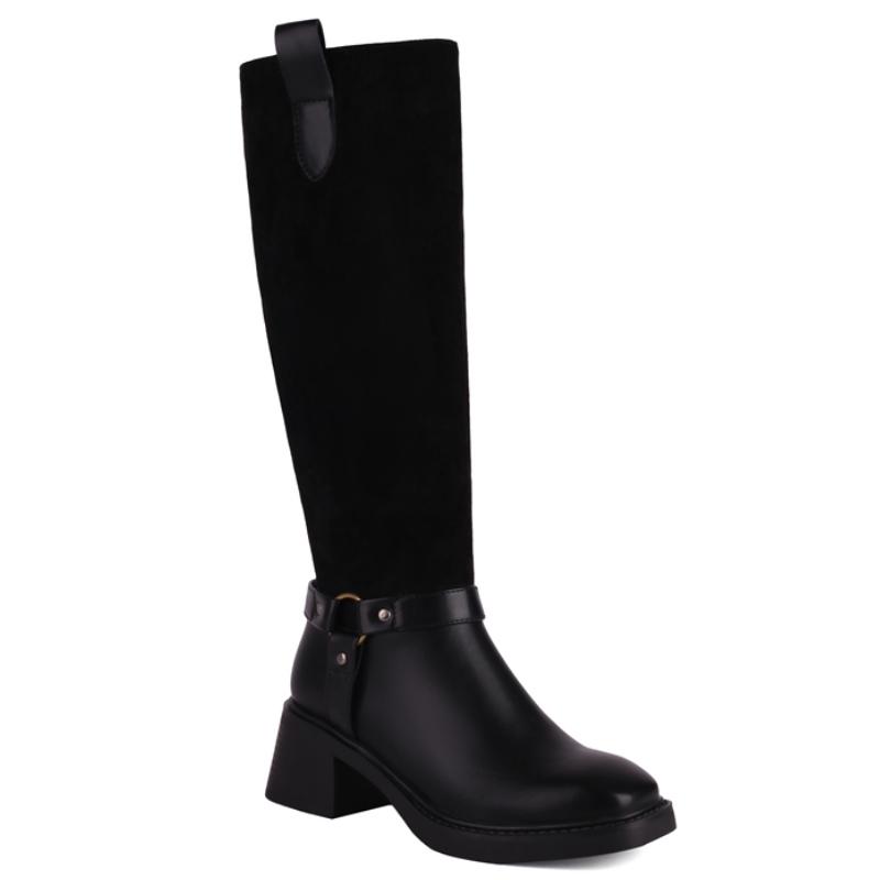 Vintage Knee High Boots Women 2024 Autumn Winter Warm Boot Female Black Low Heels Riding Boot Footwear Shoes Designer Buckle