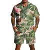 Men's Casual Printed Lightweight Breathable Shirt and Drawstring Shorts Set