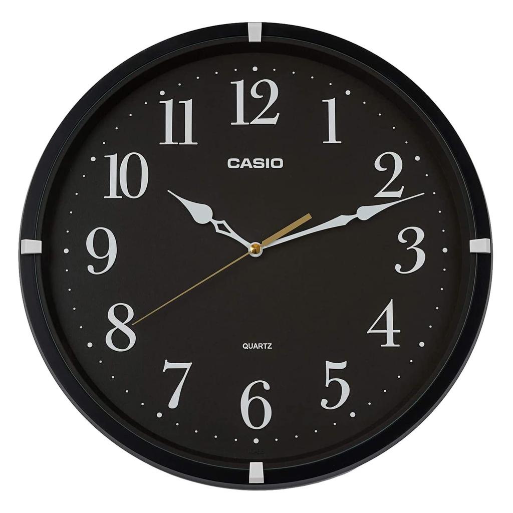 Casio Wall Continuous Second Clock, Black, 33.1cm Diameter, Analog, Hand, IQ-88-1JF