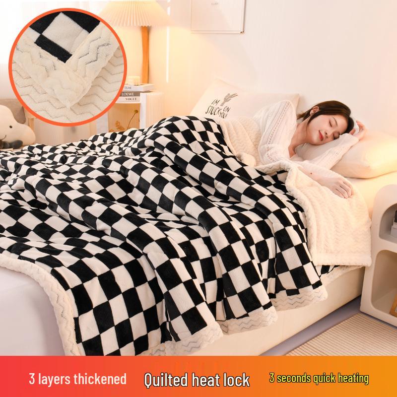 Three-Layer Quilted Milk Velvet Cartoon Blanket - Thick, Machine Washable, Ideal for Autumn/Winter Naps