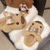 Cartoon Cute Bow Fluffy Slippers Women's Outer Wear Season Fashion Warm Bag Head Cotton Slippers