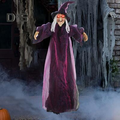 Halloween-Dekoration „Fliegende Hexe“, hängende Hexenstatue für den Außenbereich mit Licht, große schreiende Hexenrequisite für Garten, Hof, Rasendekoration