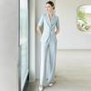 Summer Professional Blue Lightweight Chinese Style Suit Set: Skin-Friendly Formal Workwear Pants Suit