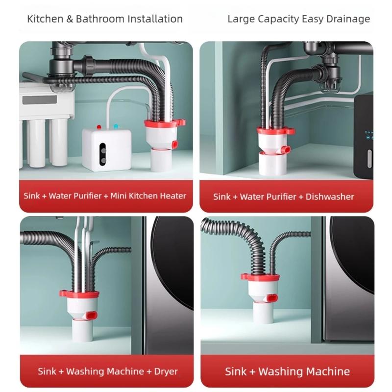 Multifunctional Kitchen Basins Sewer Branch Water Pipe Connector Sealing Rings Sink Drain Pipe Adapters Easy to Install
