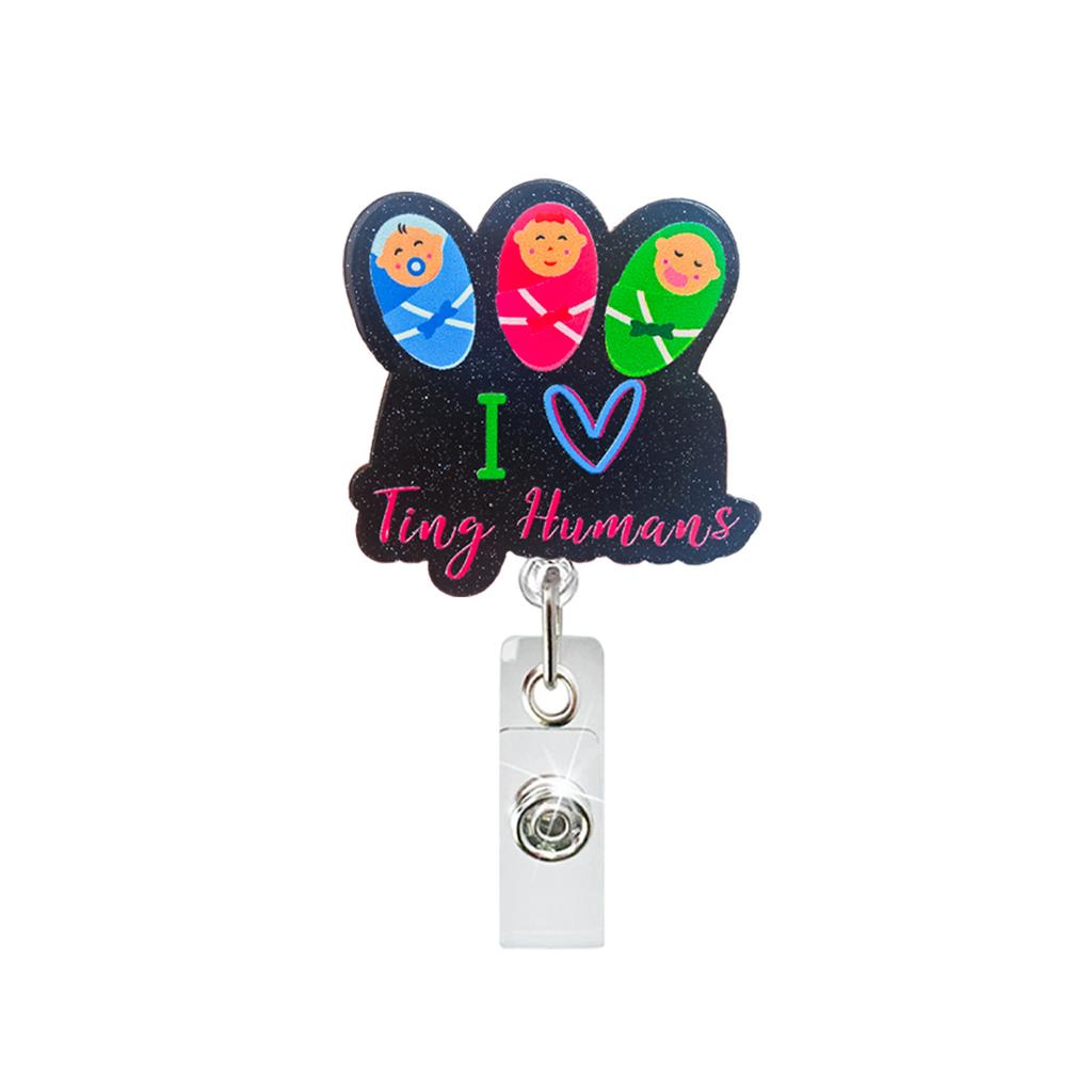 Glitter Acrylic Retractable Badge Reel Funny Nurse Teacher Id Badge Holder With Belt Clip Retractable Name Badge Reel For Worker