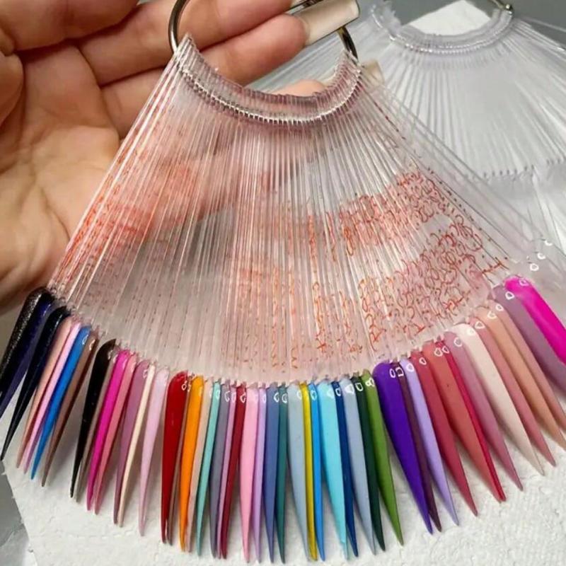 50 Pcs Square Nail Swatch Sticks With Metal Split Ring ,Nail Color Swatch Sticks With Ring - Clear Fan-Shaped Color Display Nail Salon Supplies