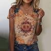 2024 Summer Breathable Comfortable Vintage 3D Floral Print V Neck Shirt Daily Home Short Sleeve T-Shirt Plus Size Women's Tops