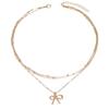 Fashion simple alloy bow pendant necklace light luxury niche multi-layer stacked bead chain necklace