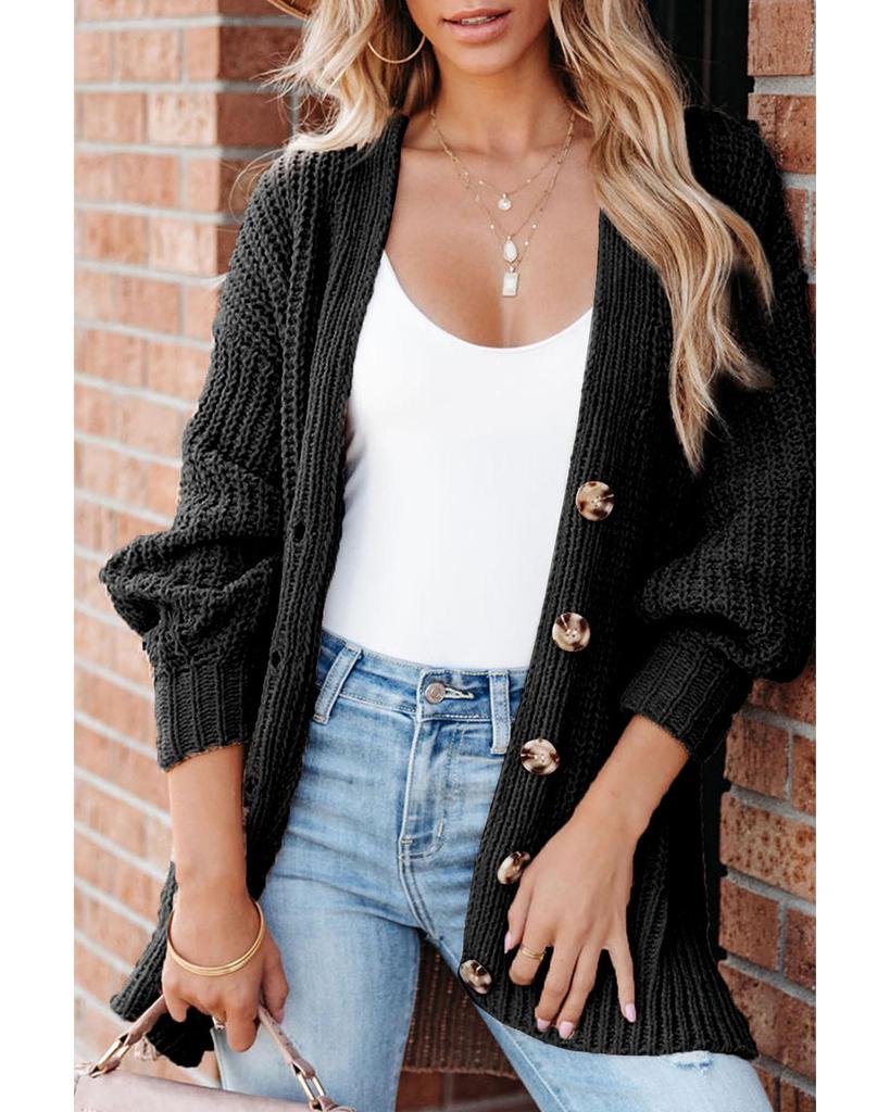 Azura Exchange Pletený kardigan s knoflíky a spuštěnými rameny