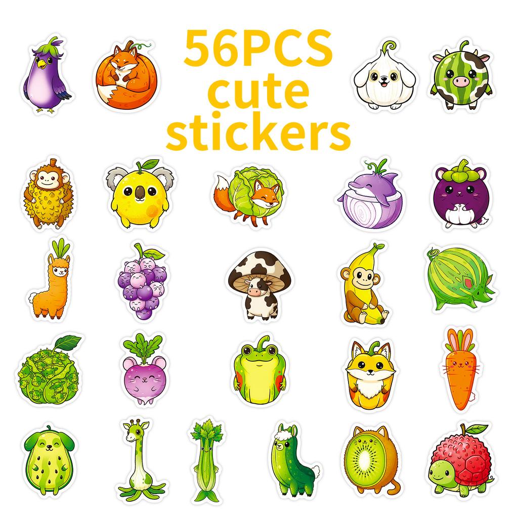 56 Cartoon Vegetables Fruit Animals Graffiti Stickers Creative Handmade Stickers