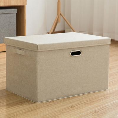 Cotton Linen Foldable Storage Box with Lid Medium Size 37 X 27 X 26cm Organizer Container for Home Use