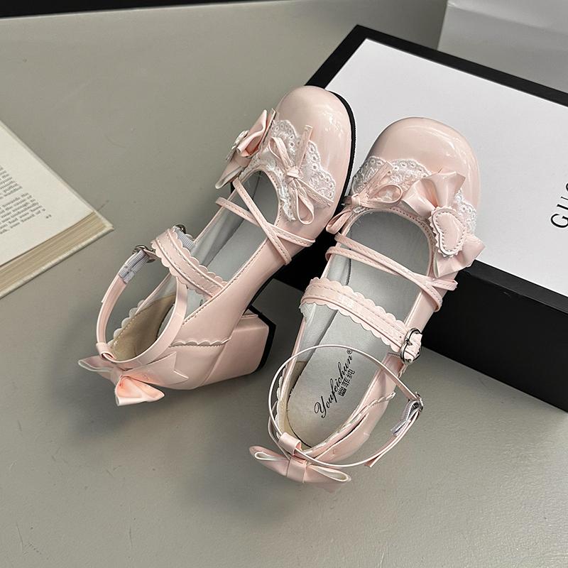 Butterfly-knot Lolita Women Mary Jane Shoes Elegant Round Toe Thick Heel Shoes Ladies Fashion Dress Pumps