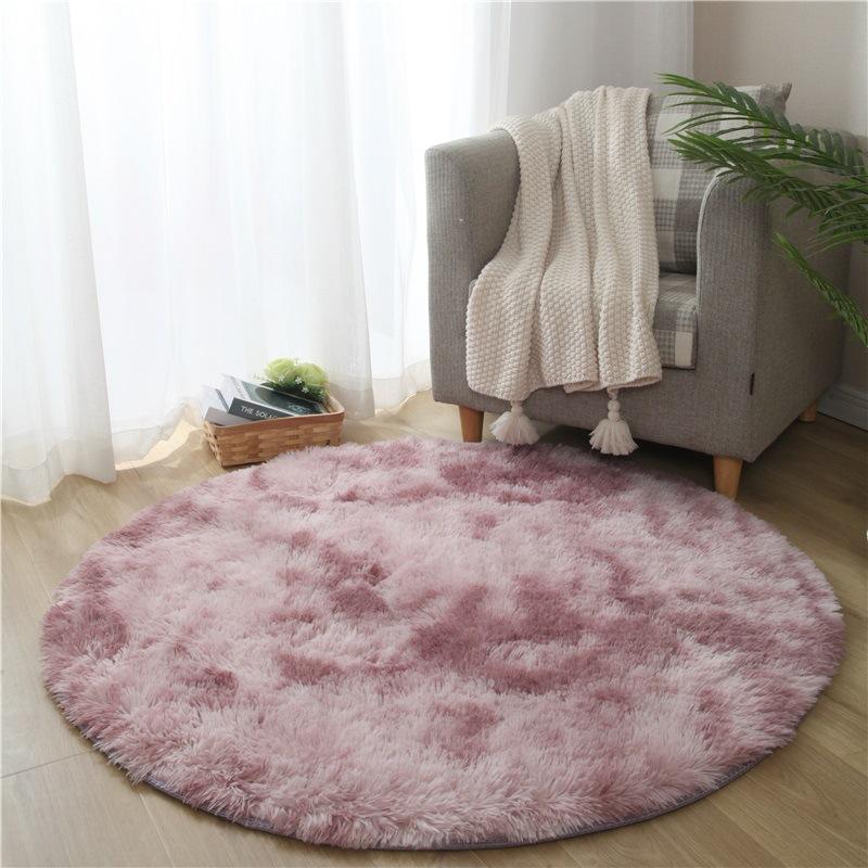 Pink Round Carpet Fluffy Soft Area Floor Mat Children Girls Room Princess Castle Plush Carpet Living Room Home Decor