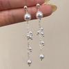 PONYKISS  Sterling Silver Pearl Chain Tassel Stud Earrings for Women Trendy Geometric Fine  Minimalist Accessories