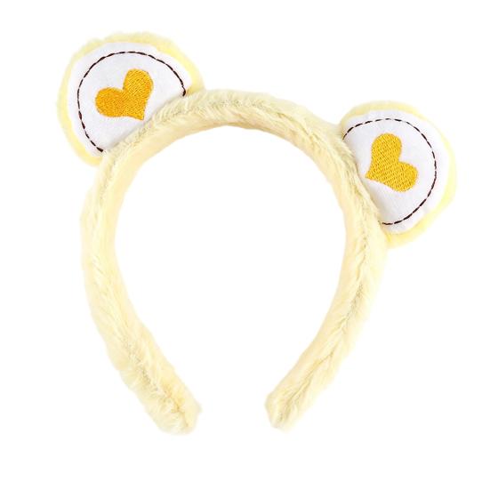 Hair Hoop Toothed Anti-Slip Plush Headband with Bear Ears Decor Fluffy Elastic Face Washing Makeup Hairband