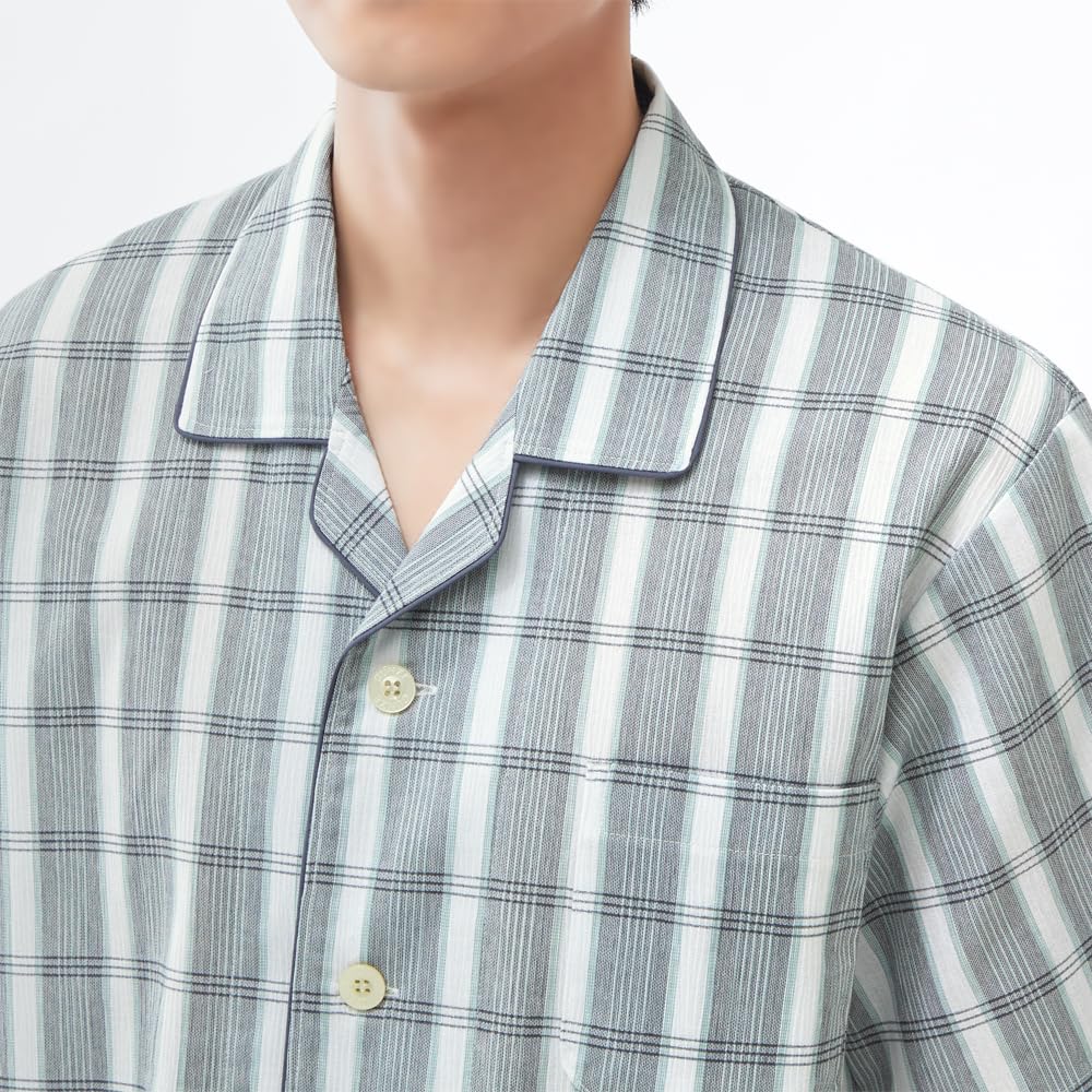 Gunze Short Sleeve Long Pants Takashima Chijimi SF1124 Men's Japanese-Made (Front Opening), Fabric, Gray,