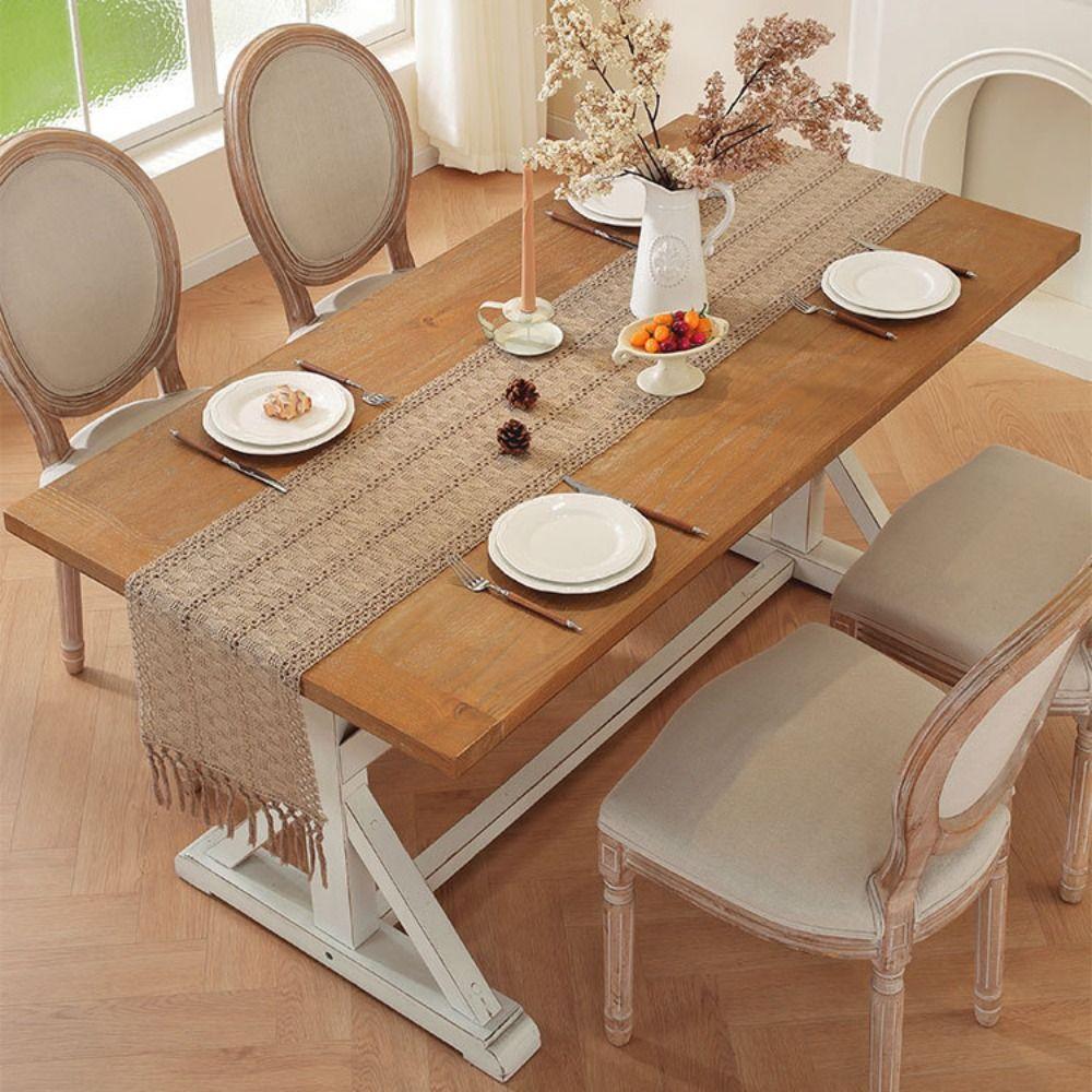 

Ramie Boho Table Runner Rustic Style Dining Table Decoration Household Table Cloth Holiday 30*183cm-Style E