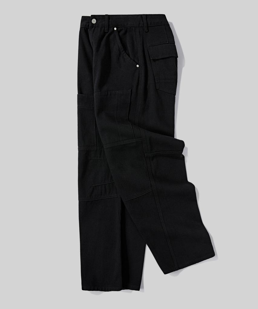 Beodeonteu Curved Cut Multi-Dart Wide Twill Pants [Black]