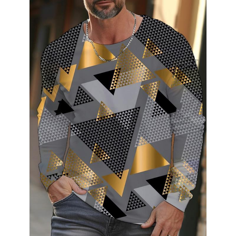 Daily Exercise Men's Training Top Street Style Men's Fashionable T-shirt 3D Printed Men's Warm Long-sleeved T-shirt For Autumn