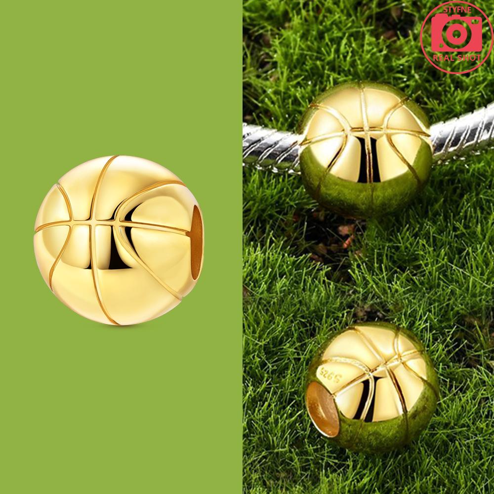 Golden 925 Silver Basketball Charms Sports Beads Fit Bracelet Necklace Jewelry Making Fashion Exquisite Jewelry Gifts